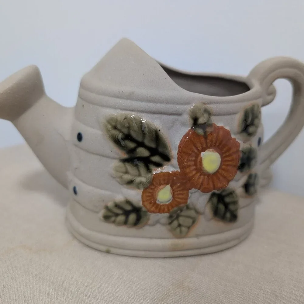 Unique Clay Flower Planter Shaped Watering Can 4.5” H x 7” L x 3” W - Picture 1 of 6